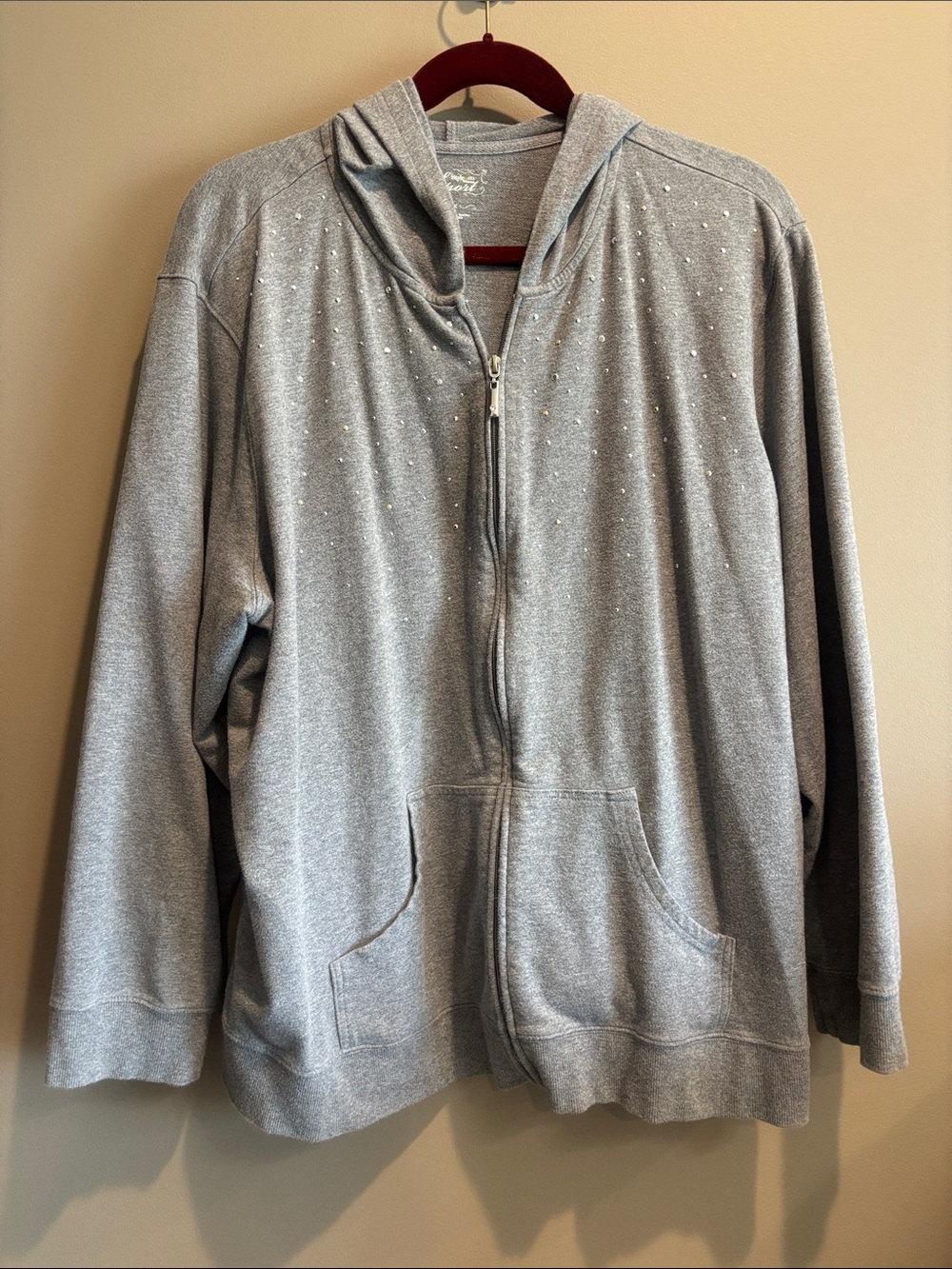 Style & Co. Light Gray Zip-Up Hoodie with Sparkle Studs